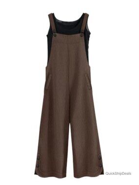 Cropped Corduroy Overalls Wide Leg Loose Fit Adjustable Straps Womens